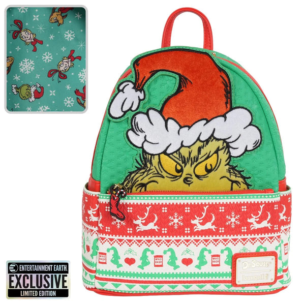 Loungefly-How the Grinch Stole Christmas Grinch Christmas Sweater Mini-Backpack - EE Exclusive