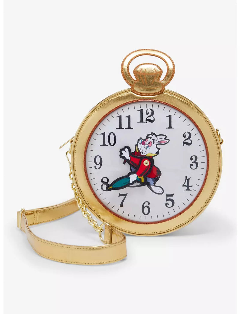Loungefly Disney Alice in Wonderland White Rabbit Pocket Watch Figural Crossbody Bag
