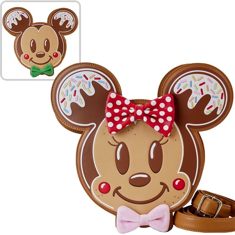 Mickey and Minnie Mouse Gingerbread Cookie Figural Crossbody Purse