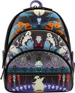 LOUNGEFLY THE NIGHTMARE BEFORE CHRISTMAS: TRIPLE POCKET LOCK SHOCK BARREL OOGIE BOOGIE MINI BACKPACK