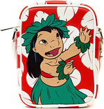 DISNEY BAG AND WALLET COMBO, LILO AND STITCH LILO HULA POSE AND DRESS PRINT RED, VEGAN LEATHER
