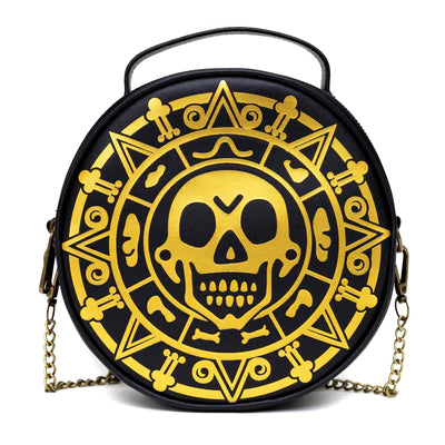 PIRATES OF THE CARIBBEAN DEAD MEN TELL NO TALES WITH AZTEC COIN FACE BLACK CROSSBODY BAG