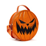 ROUND CROSSBODY BAG - THE NIGHTMARE BEFORE CHRISTMAS PUMPKIN KING FACE AND JACK EXPRESSION ORANGE GLITTER VINYL
