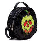 ROUND CROSSBODY BAG - SNOW WHITE POISON APPLE GLOW IN THE DARK APPLIQUE BLACK SEQUIN