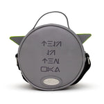 ROUND CROSSBODY BAG - STAR WARS THIS IS THE WAY GROGU SMILING HOVERING PRAM POD APPLIQUE AND EMBROIDERY GRAY
