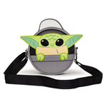 ROUND CROSSBODY BAG - STAR WARS THIS IS THE WAY GROGU SMILING HOVERING PRAM POD APPLIQUE AND EMBROIDERY GRAY