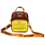 WILLY WONKA GOLDEN TICKET TEXT AND WONKA BAR CROSSBODY BAG w/HANDLES
