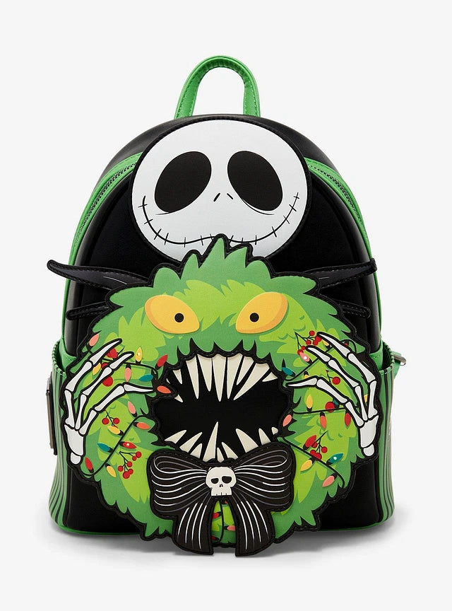 Loungefly Disney The Nightmare Before Christmas Jack Skellington Wreath Glow-in-the-Dark Light-Up Mini Backpack