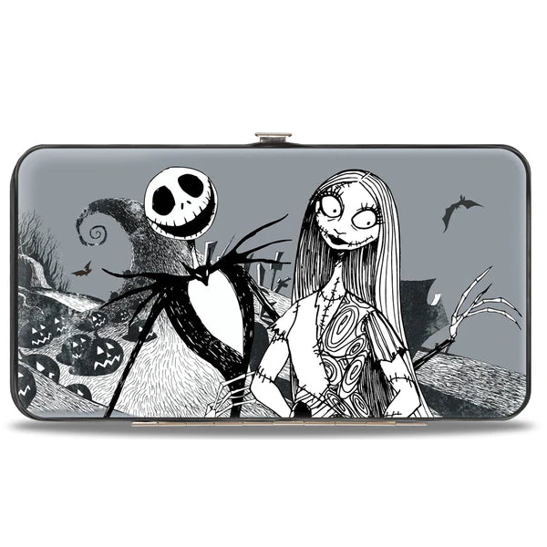 Hinged Wallet - Nightmare Before Christmas Jack & Sally Pose + Zero/Sally/Jack Cemetery Scene Grays