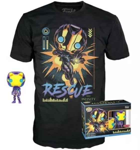 Marvel - Iron Man Blacklight Tee (size L) and Funko combo