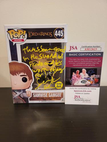 Sean Astin Signed and Inscribed Lord of the Rings Glow in the Dark Samwise Gamgee Funko Pop