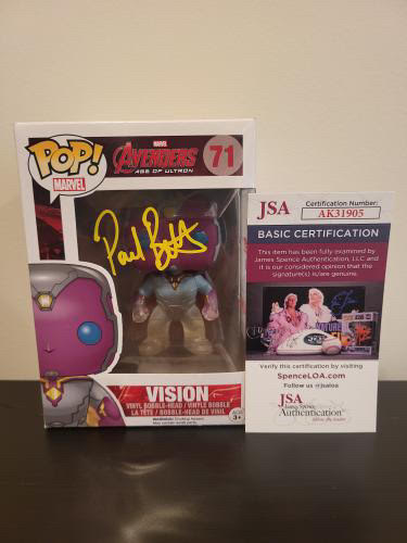 Paul Bettany Dual-Color Signed and Inscribed Avengers Age of Ultron Vision Funko Pop