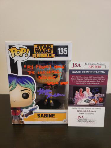 Tiya Sicar Dual-Color Signed and Inscribed Star Wars Rebels Unmasked Sabine Wren Funko Pop